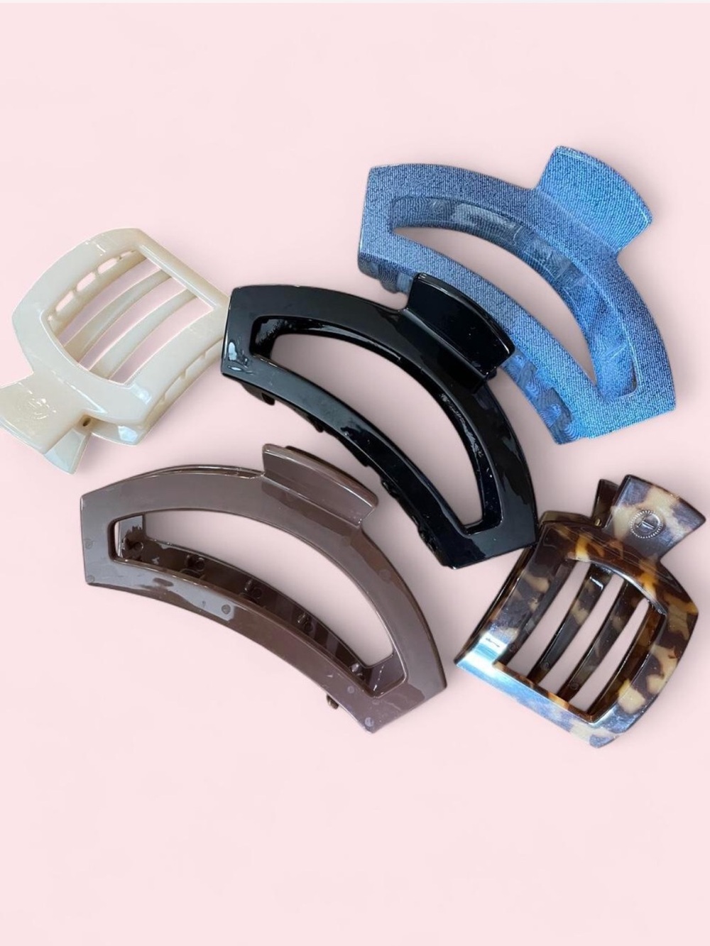 Tulle 5-Pack Hair Claw Clips in Cream, Black, Brown, Tortoiseshell & Denim Blue